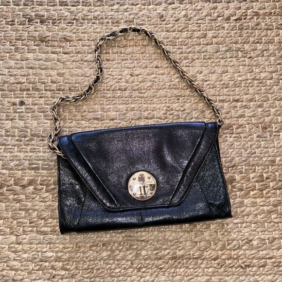 Elliott Lucca Black Cordoba leather Envelope Clutch with detachable chain - Picture 1 of 6